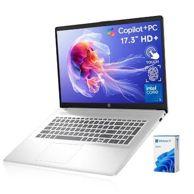 HP Essential 17.3" HD+ Touch Laptop, Intel Core 5 120U, 16GB RAM, 512GB SSD, Intel Graphics, Wi-Fi 6, Windows 11 Home, Silver