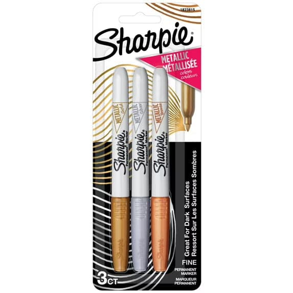 Sharpie Metallic Permanent Markers, Fine Point, Assorted Metallic, 3 Count