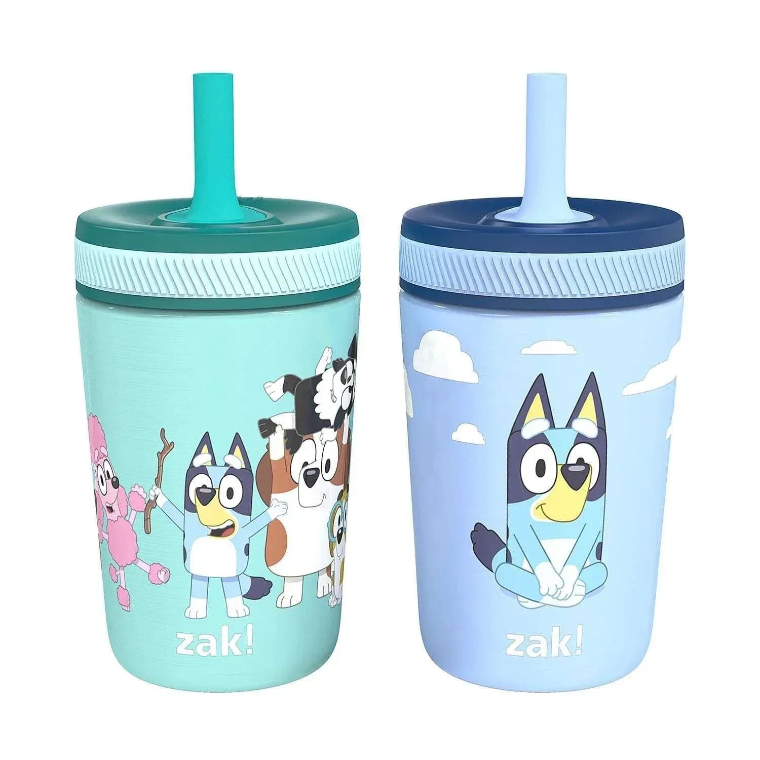 Zak Designs Bluey 12 oz Stainless Steel Double-Wall Kids Tumbler with Antimicrobial Straw, 2-Piece Set (Assorted Colors)
