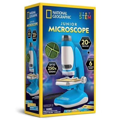 National Geographic Junior Microscope Science Kit - Up to 250x Magnification, 6 Prepared & 6 Blank Slides, Tweezers, Pipette, Lab Guide & More