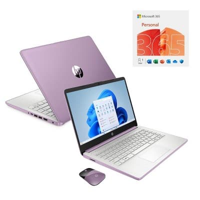 HP 14" HD Touchscreen Notebook Intel N150 4GB RAM 128GB SSD Winter Lavender + HP Wireless Mouse + One Year M365 Subscription