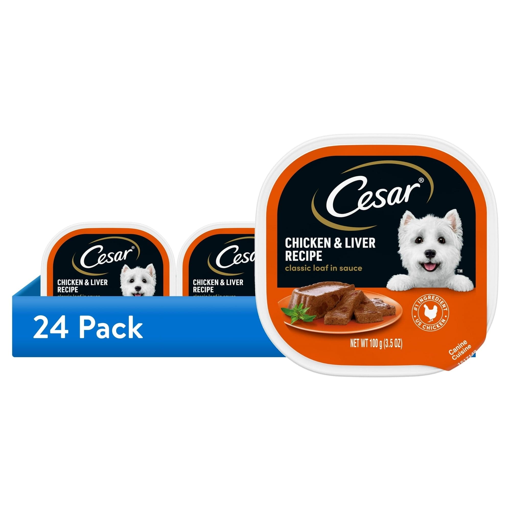 Cesar Classic Loaf in Sauce Chicken and Liver Recipe Wet Dog Food, 3.5 oz Tray (24 Pack)