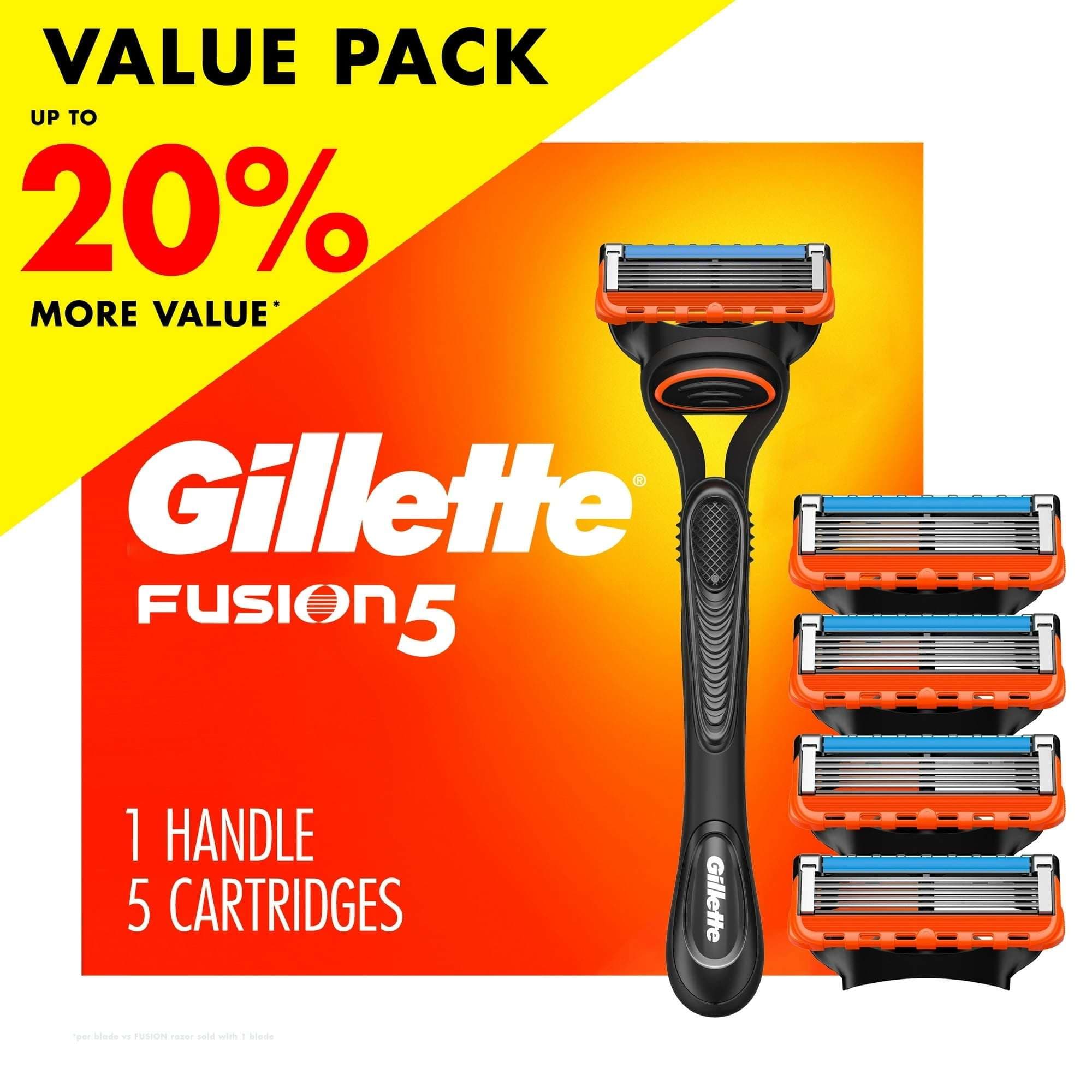 Gillette Fusion5 Men's Manual Razor, 1 Handle and 5 Blade Refills