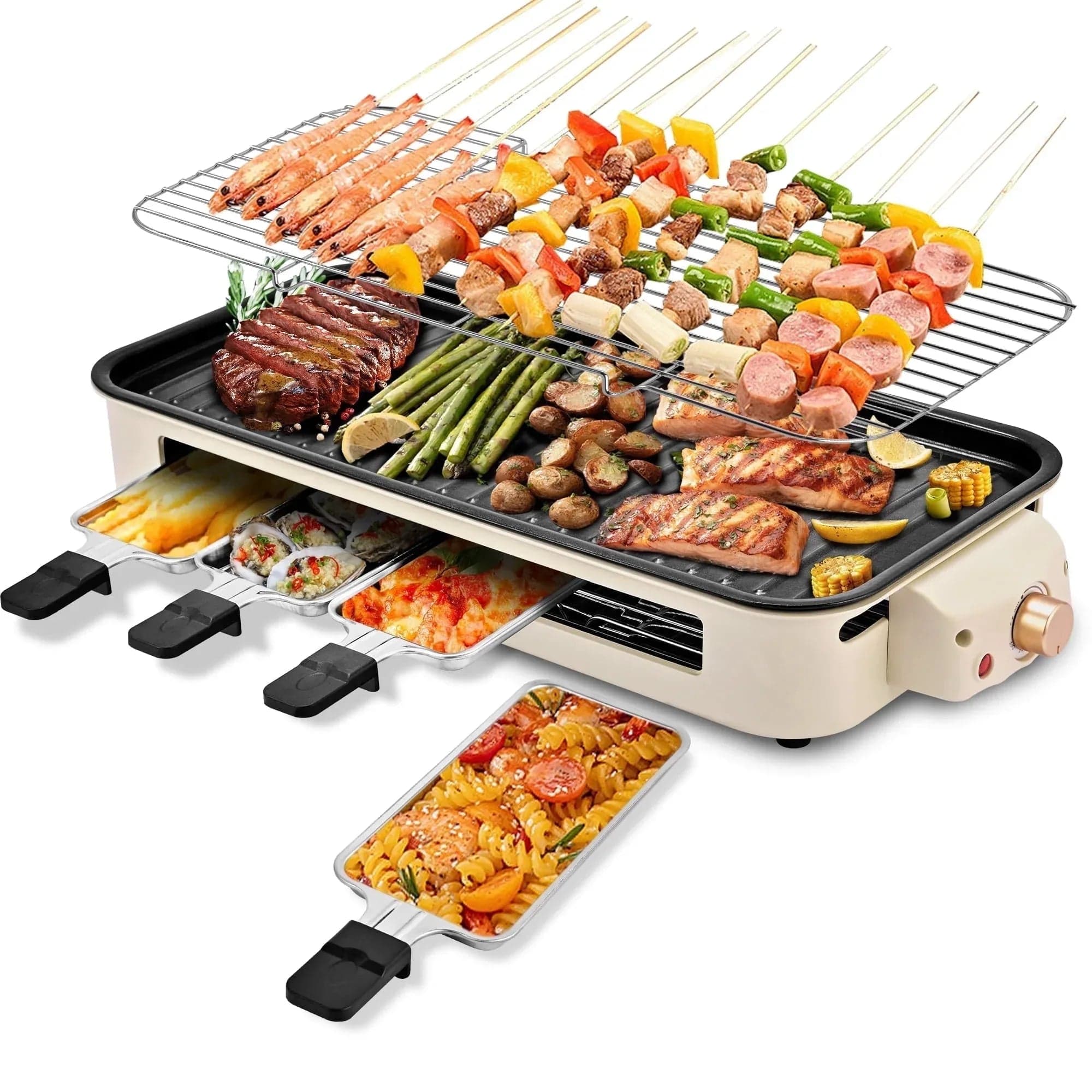 SUSLAS Electric Indoor Grill and Griddle, 1800W Smokeless Design with 4 Removable Nonstick Plates, Dishwasher Safe, Adjustable Temperature Control