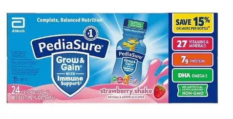 PediaSure Grow and Gain Nutrition Shake for Kids, Strawberry 8 fl. oz., 24 pk.