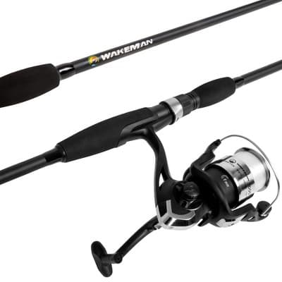Fishing Rod and Reel Combo, Spinning Reel Fishing Pole, Fishing Gear for Bass and Trout Fishing, Black - Lake Fishing, Strike Series by Wakeman