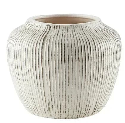 My Texas House 5" White Distressed Stripe Round Stoneware Vase
