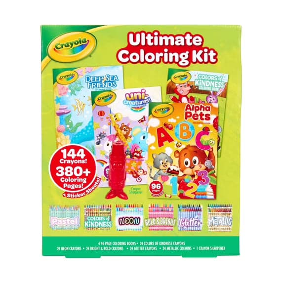 Crayola Ultimate Coloring Kit, 4 Books and 4 Boxes of 24-Count Specialty Crayons, Ages 3 & Up