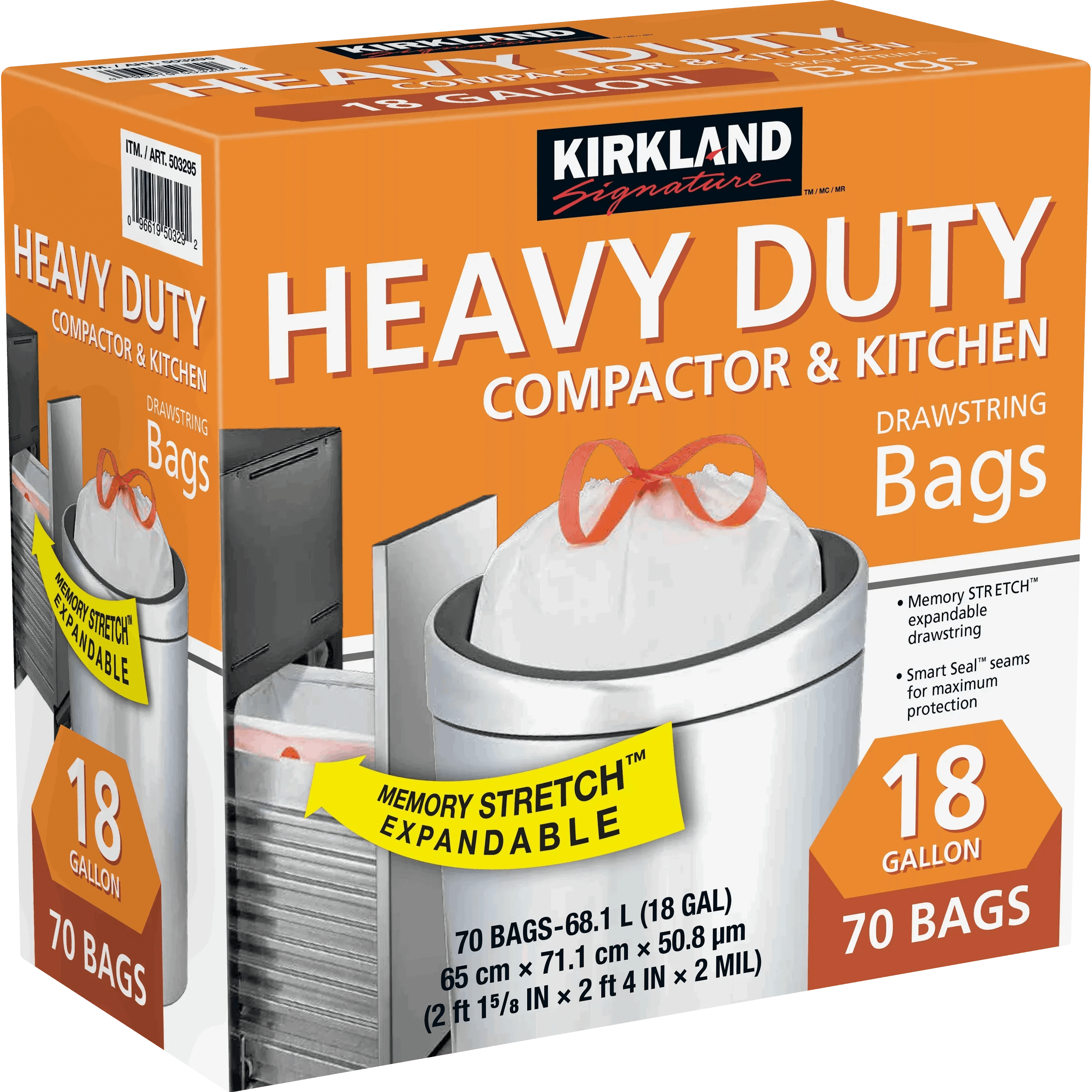 Kirkland Signature 18-Gallon Compactor & Kitchen Trash Bags, 70-Count