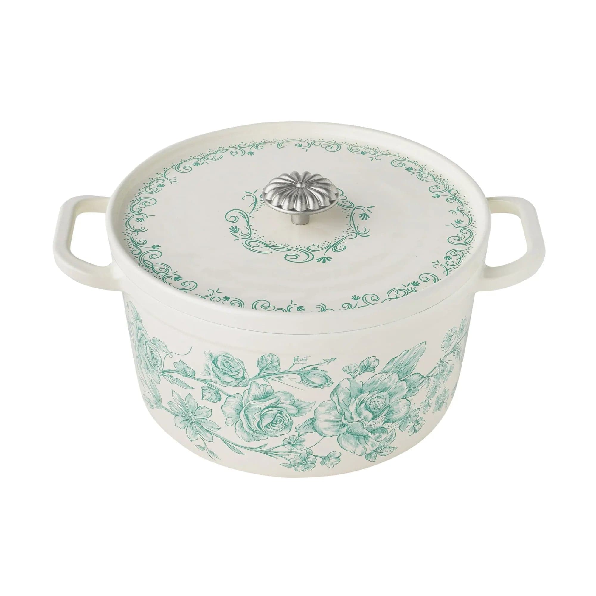 The Pioneer Woman Agatha Enameled Cast Iron 5-Quart Dutch Oven, Green Floral