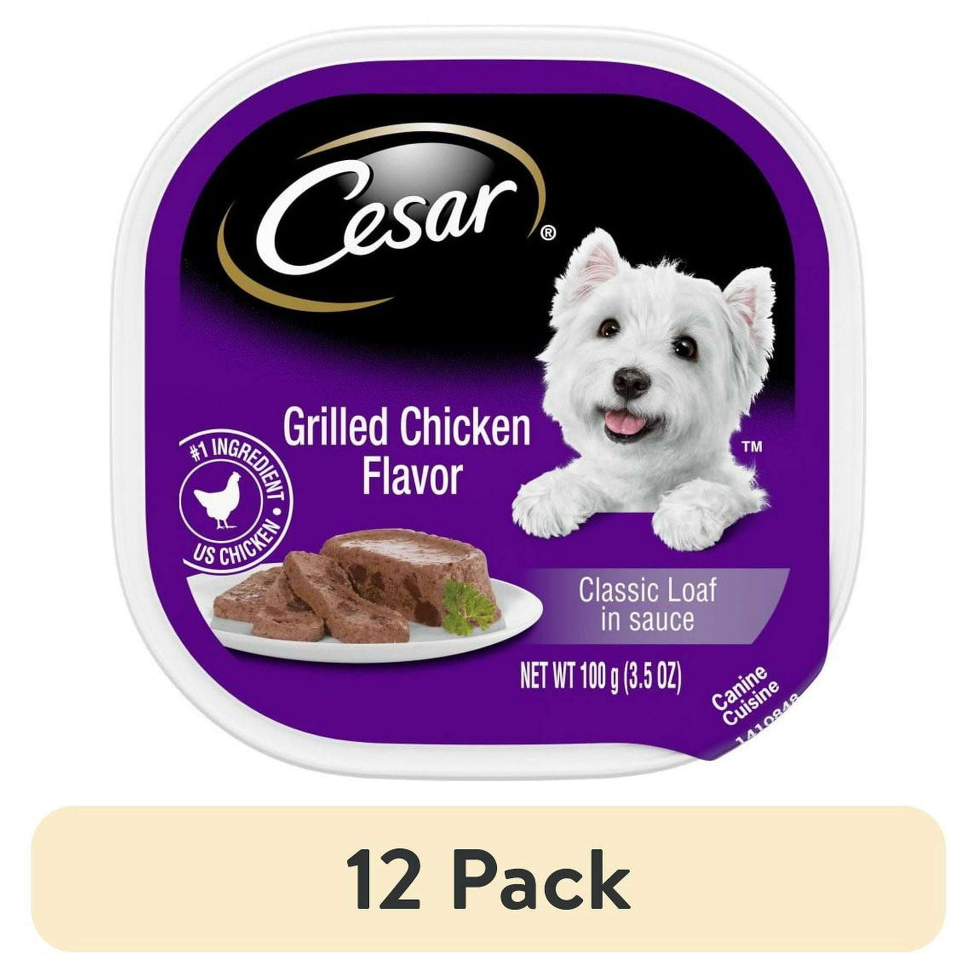 Cesar Classic Loaf in Sauce Grilled Chicken Wet Dog Food, 3.5 oz Easy Peel Tray (12 Pack)