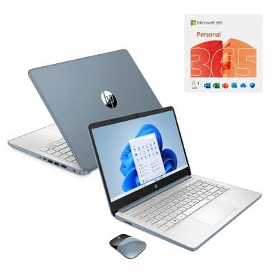 HP 14" HD Touchscreen Notebook Intel N150 4GB RAM 128GB SSD Moonlight Blue + HP Wireless Mouse + One Year M365 Subscription