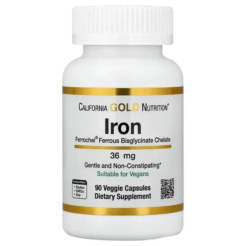 California Gold Nutrition Ferrochel Iron (Bisglycinate), 36 mg, 90 Veggie Capsules