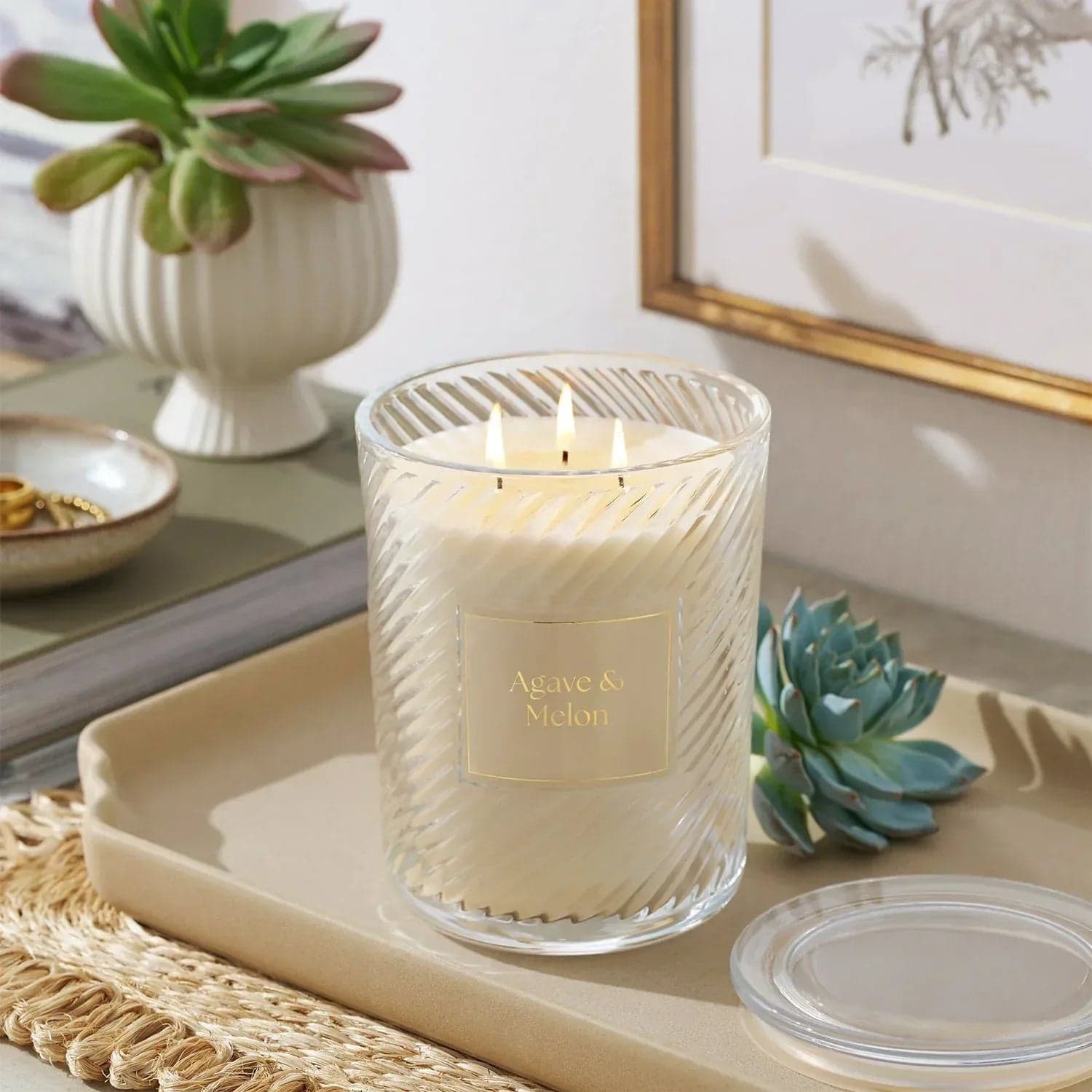 Member's Mark 3-Wick Ribbed Glass Candle, 28 oz.