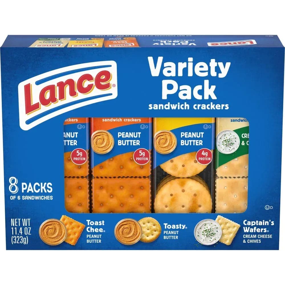 Sandwich Crackers Variety Pack, 3 Flavors, 8 Individually Wrapped Packs (6 Sandwiches Each)