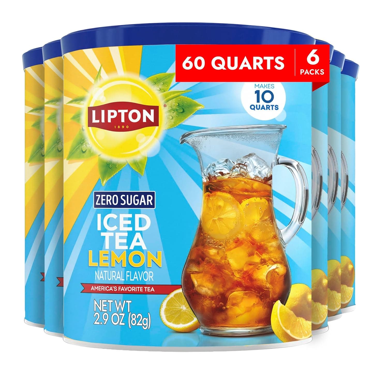 Lipton Zero Sugar Lemon Iced Tea Mix, 6-Pack (Makes 60 Quarts Total)
