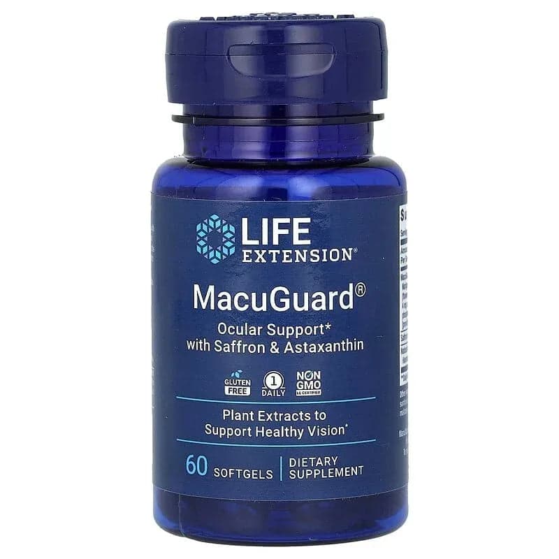 Life Extension MacuGuard Ocular Support with Saffron & Astaxanthin, 60 Softgels
