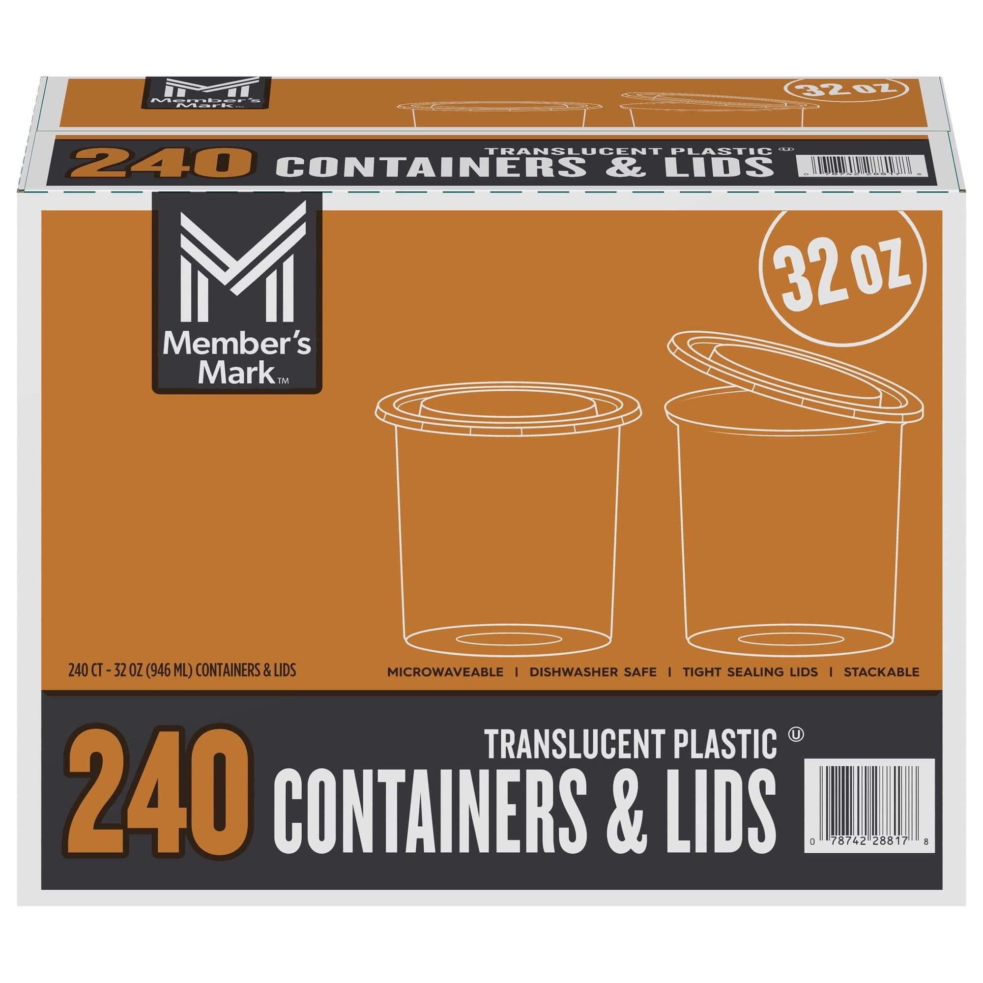 Member's Mark Deli Plastic Containers w/ Lids (32 oz., 240 ct.)
