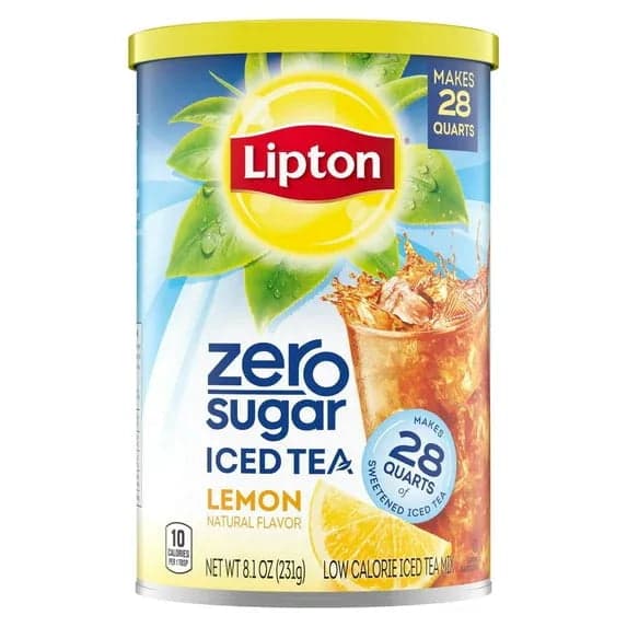 Lipton Zero Sugar Lemon Iced Tea Mix, Low Calorie Drink Powder, Makes 28 Quarts