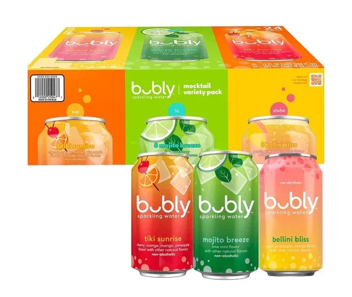 bubly Mocktail Non-Alcoholic Sparkling Water, Zero Sugar Variety Pack, 12 fl oz, 24 Pack