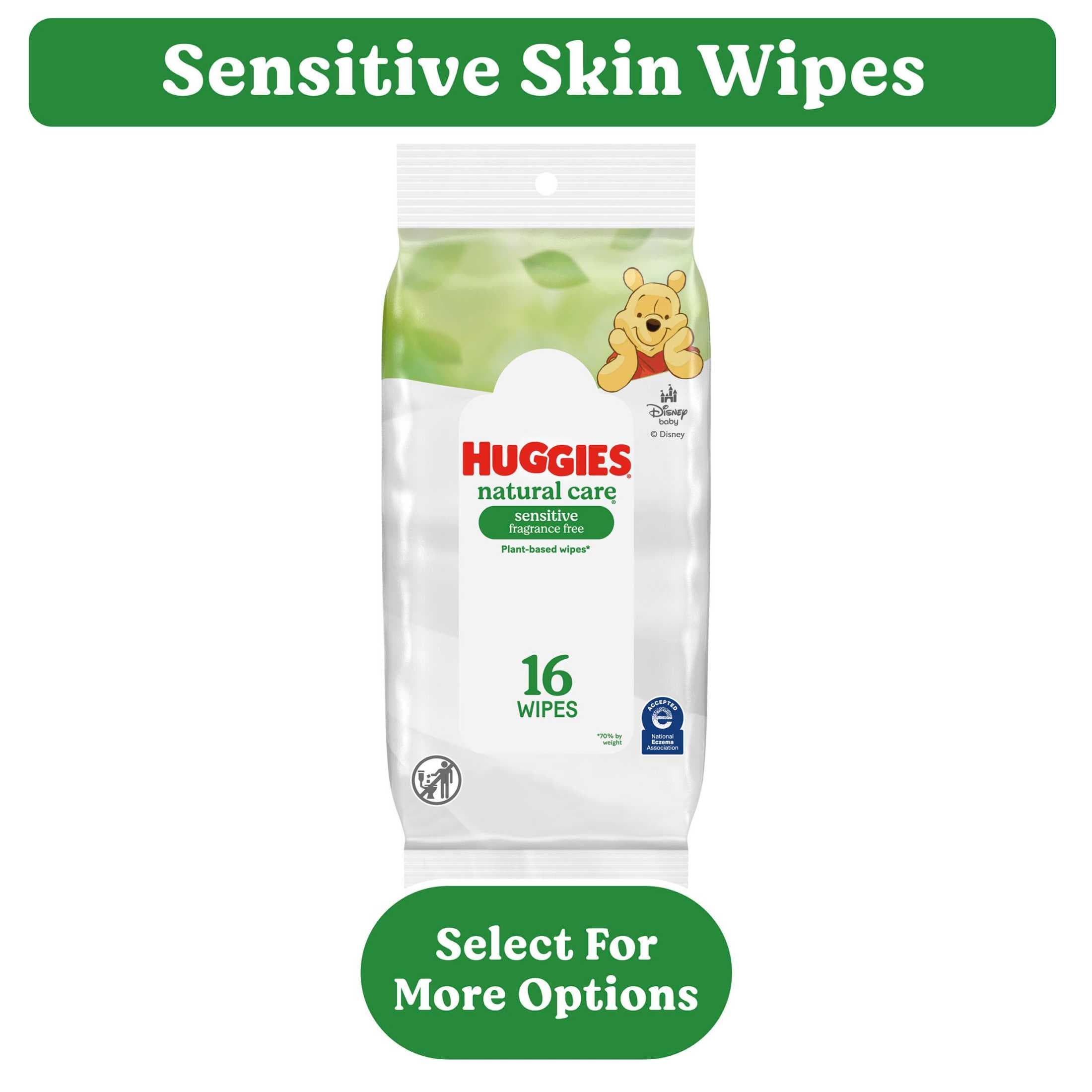 Huggies Natural Care Sensitive Baby Wipes, Unscented, 1 Soft Pack, 16 Count