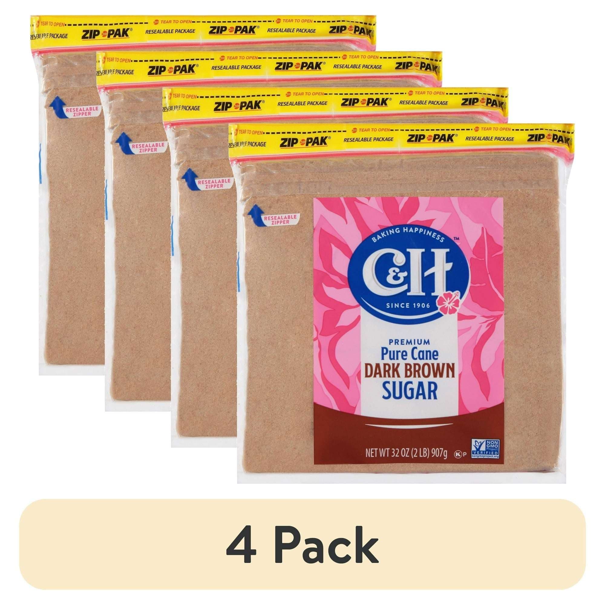 C&H Premium Pure Cane Dark Brown Sugar, 2 lb Zipper-Pak (4 Pack)