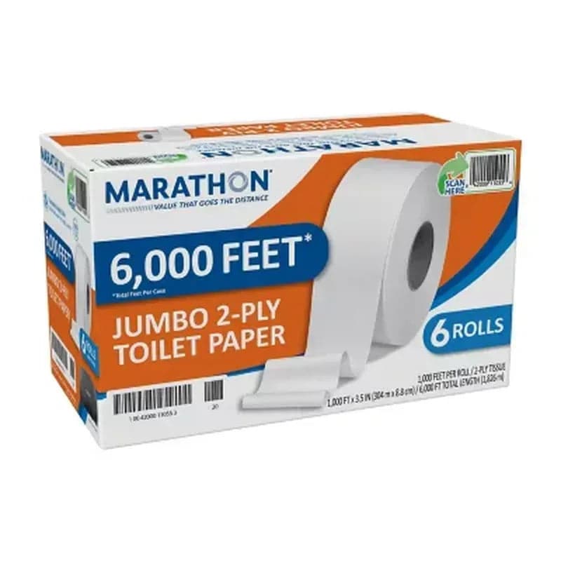 Marathon Jumbo Roll 2-Ply Toilet Paper, Septic Safe (1,000 ft./Roll, 6 Rolls)