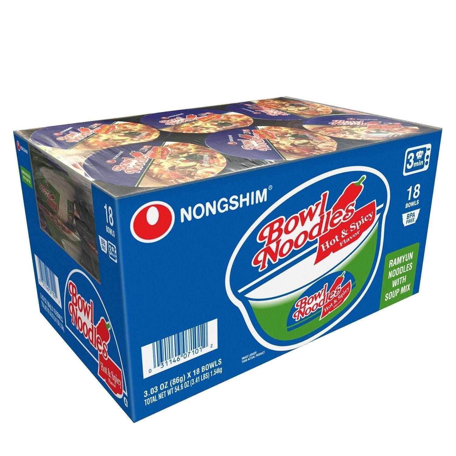 Nongshim Bowl Noodle Hot and Spicy Beef Ramen, 3.03 oz., 18 ct.