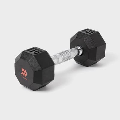 Hex Dumbbell 50lbs Black - All In Motion: Rubber & Chrome, Total Body Workout
