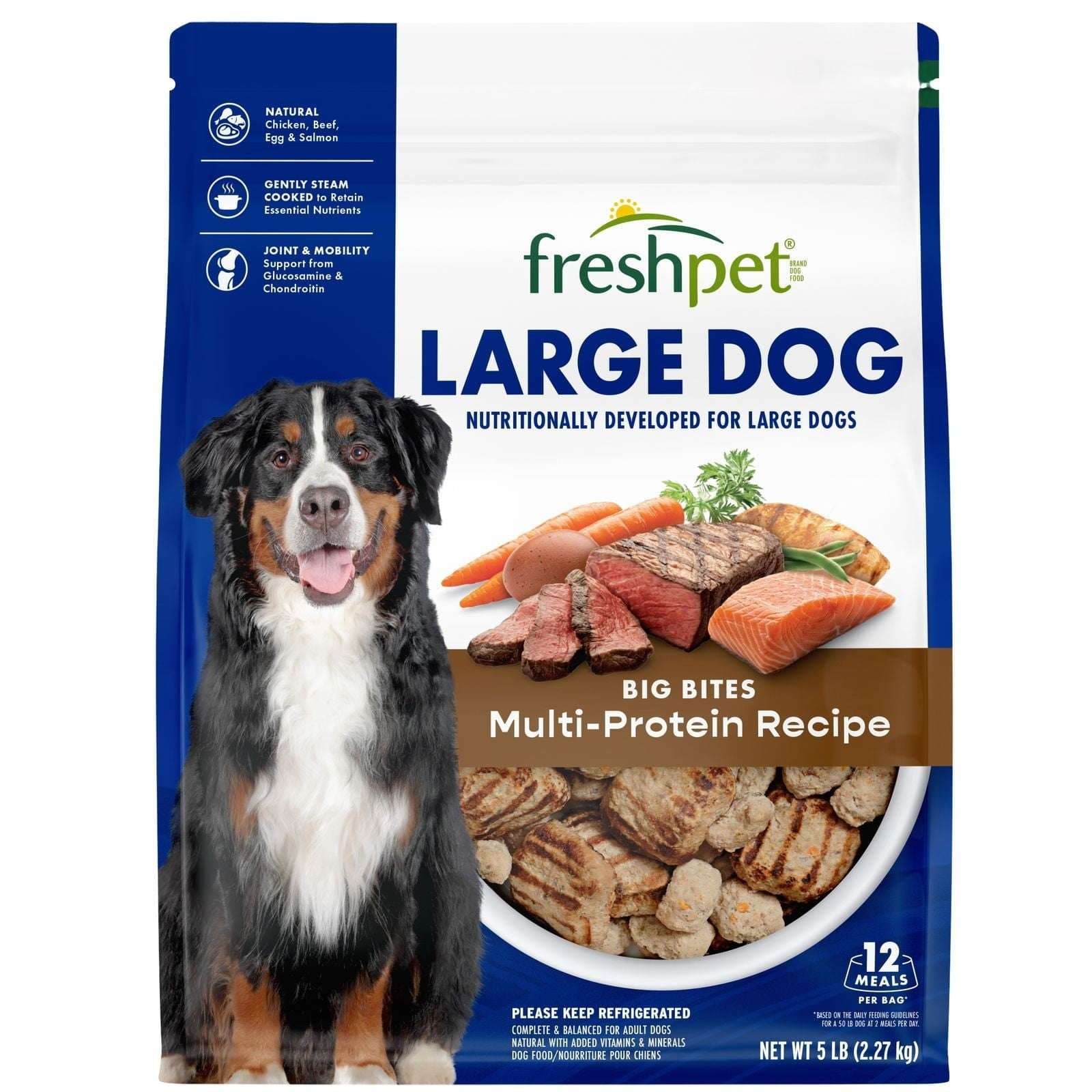 Freshpet Fresh Dog Food, Large Dog Multi-Protein: Chicken, Beef, Egg & Salmon Recipe, 5 lb.