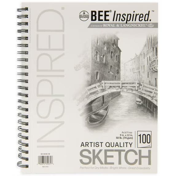 Bee Paper Bee Inspired 9" x 12" Sketching Paper Pad, 100 Sheets, Side Wire, 50lb 74GSM