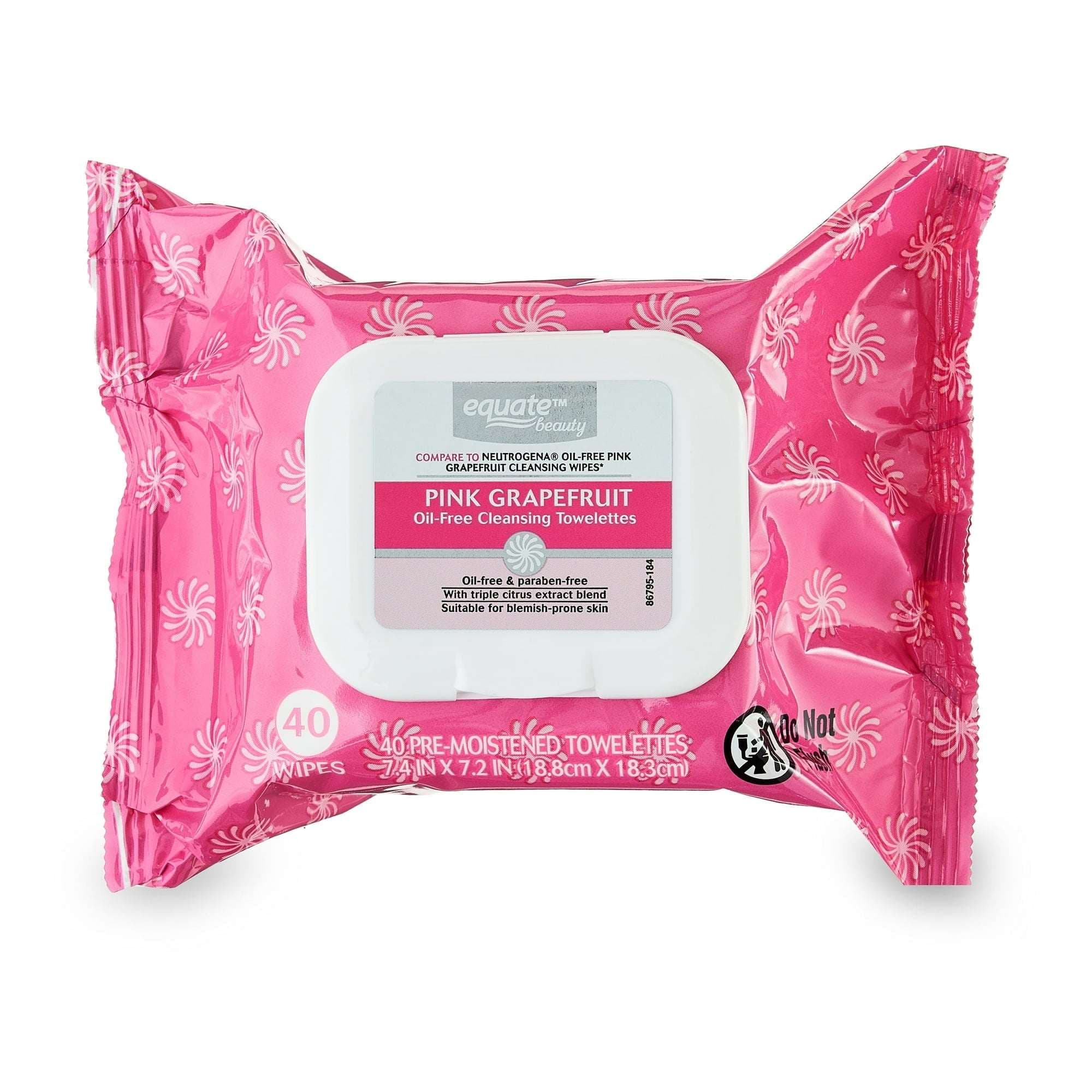 Equate Beauty Pink Grapefruit Oil-Free Cleansing Towelettes, 40 Count