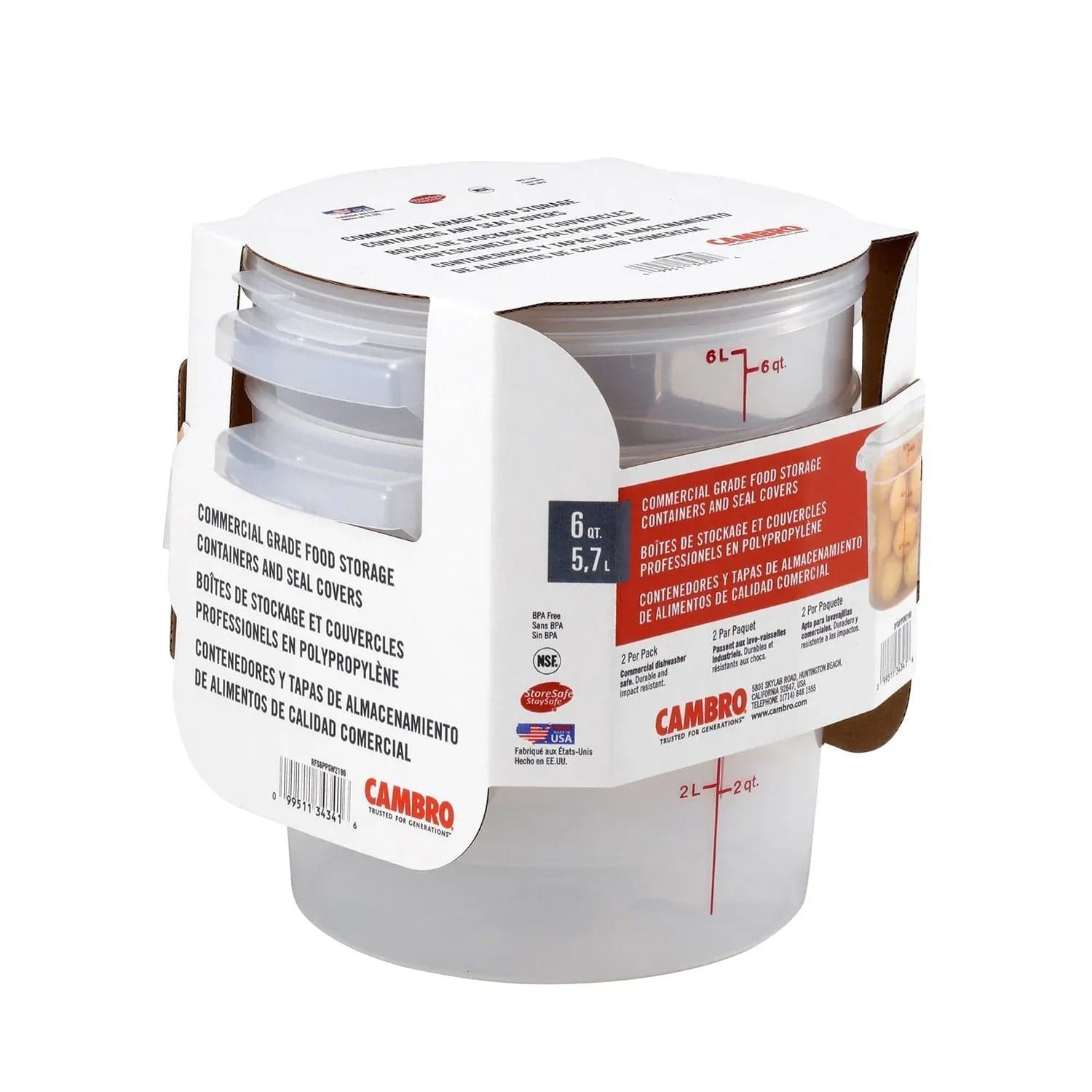 Cambro Round Translucent Container with Lid, 6 qt., 2 pk.