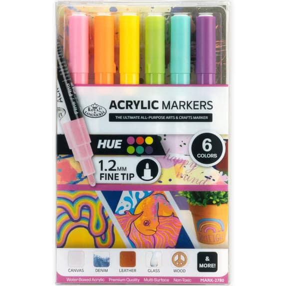 Royal & Langnickel Acrylic Hue Markers, 6 Piece, 0.2mm Tip