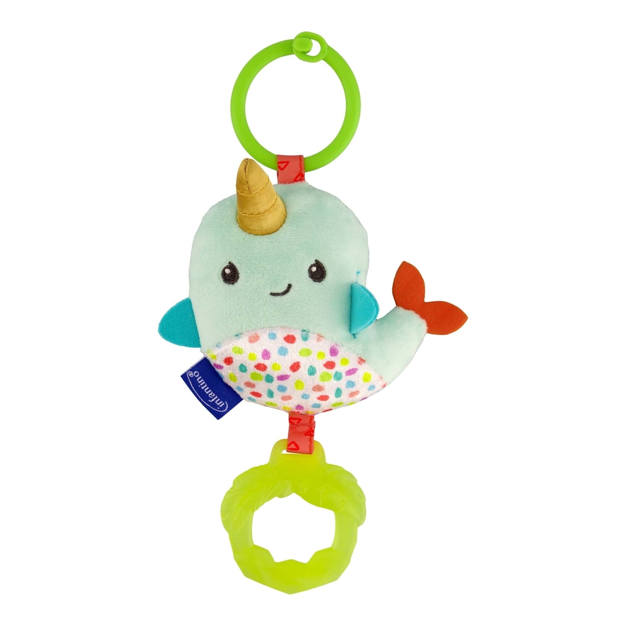Infantino Chime & Go Tag Along Pal Narwhal Clip-On Toy, Ages 6-12 Months