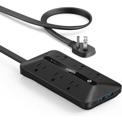Anker Power Strip with 300J Surge Protector, Flat Plug Extension Cord with Multiple Outlets