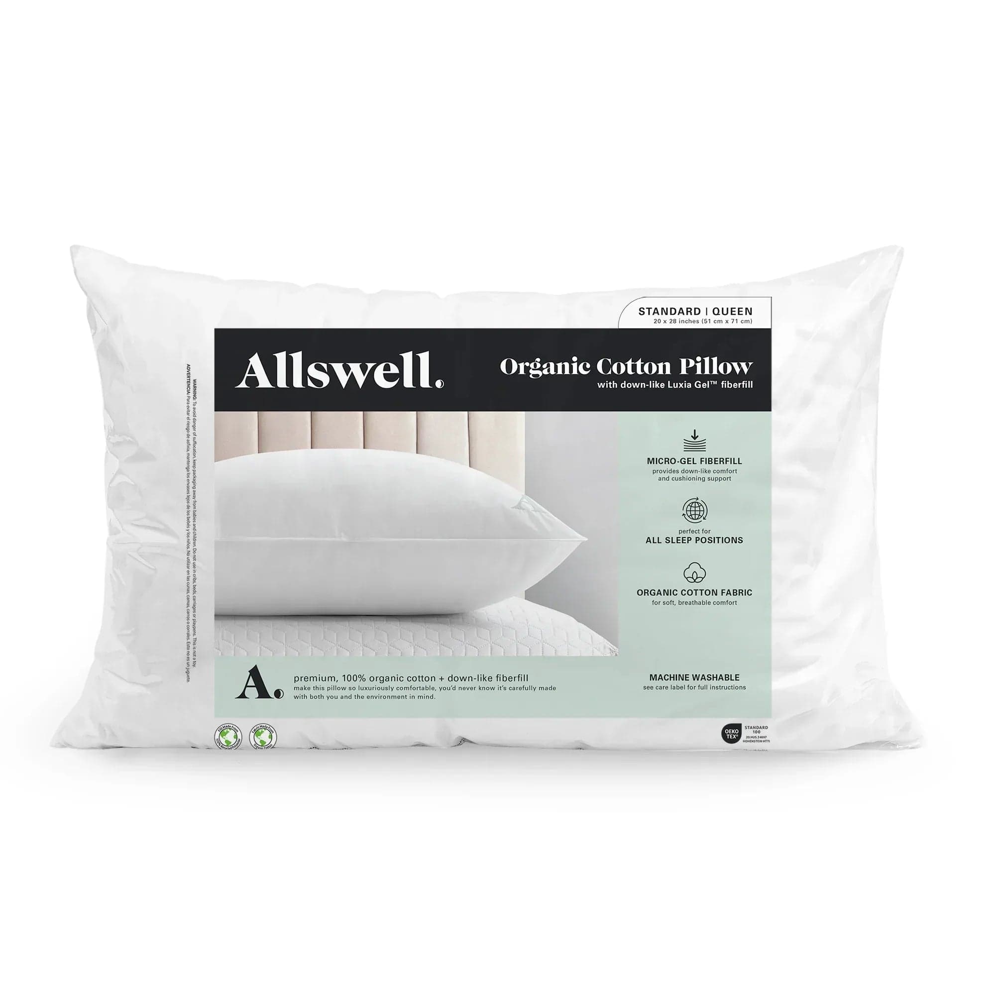 Allswell Organic Cotton Down-like Bed Pillow, Standard/Queen