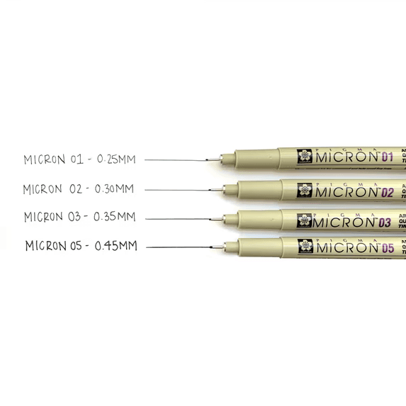 Sakura Pigma Micron Fineliner Pens, Set of 4, Drawing Pen Tip Sizes 01, 02, 03, 05