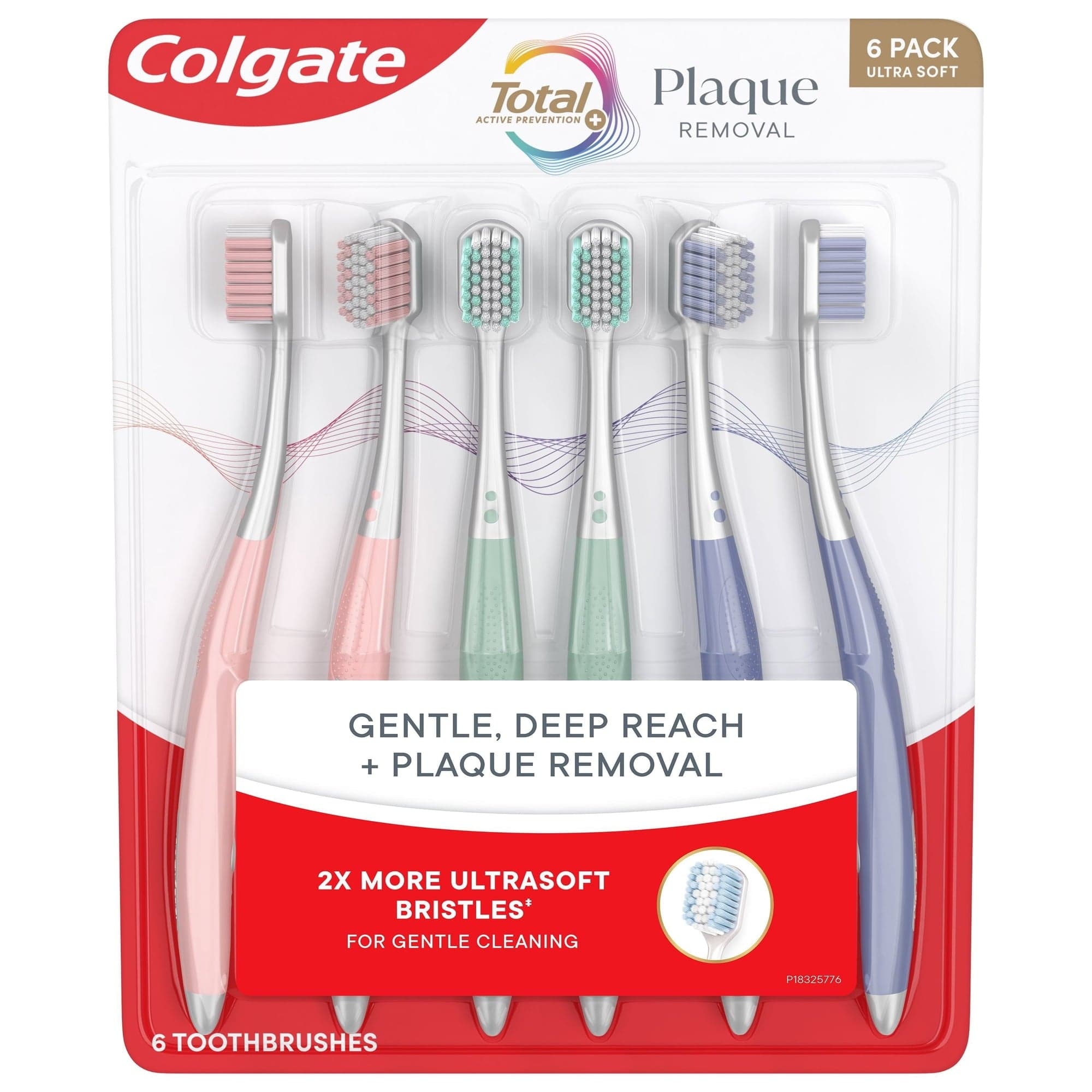 Colgate Total Plaque Removal Manual Toothbrush, Ultra Soft, 6 pk.