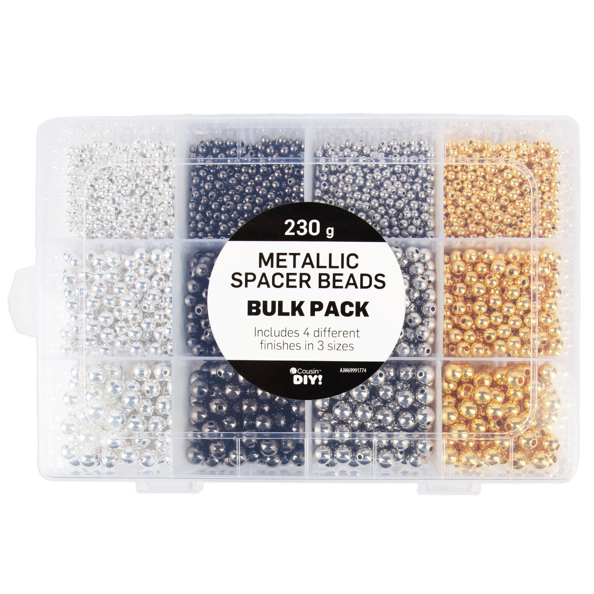 Cousin DIY 3600-Piece Metallic Spacer Bead Assortment with Case, 4mm, 6mm and 8mm Silver and Gold Beads for Jewelry Making