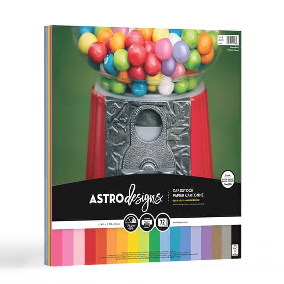 Astrodesigns Cardstock, Starter Pack 18-Color Assortment, 12" x 12", 65 lb (176 Gsm), 72 Sheets