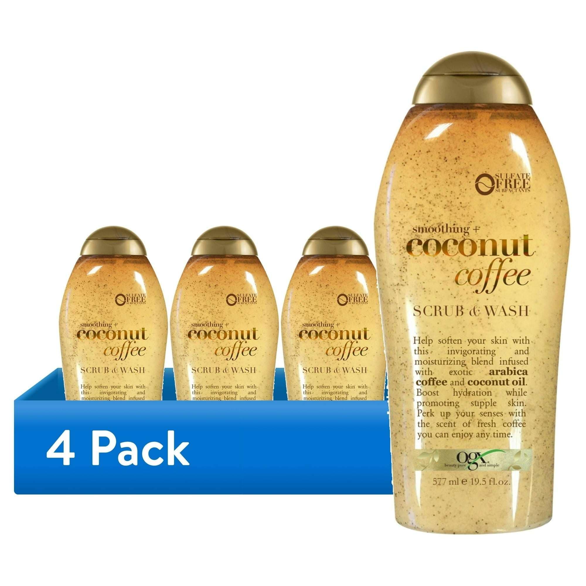 OGX Smoothing + Coconut Coffee Exfoliating Body Scrub, 19.5 fl oz (4 Pack)
