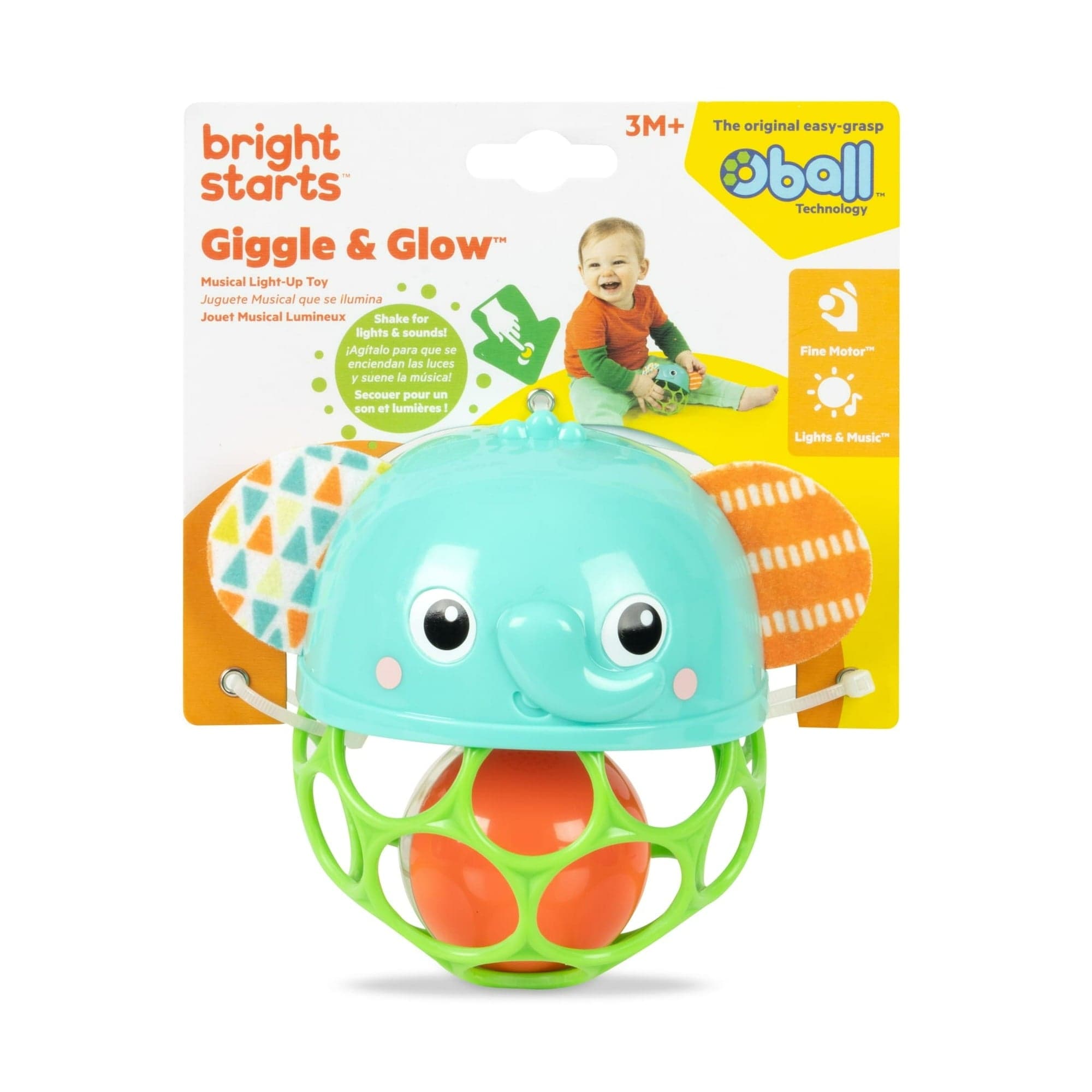 Bright Starts Giggle & Glow Light-Up Rattle Elephant Toy, Newborn 3 Months+