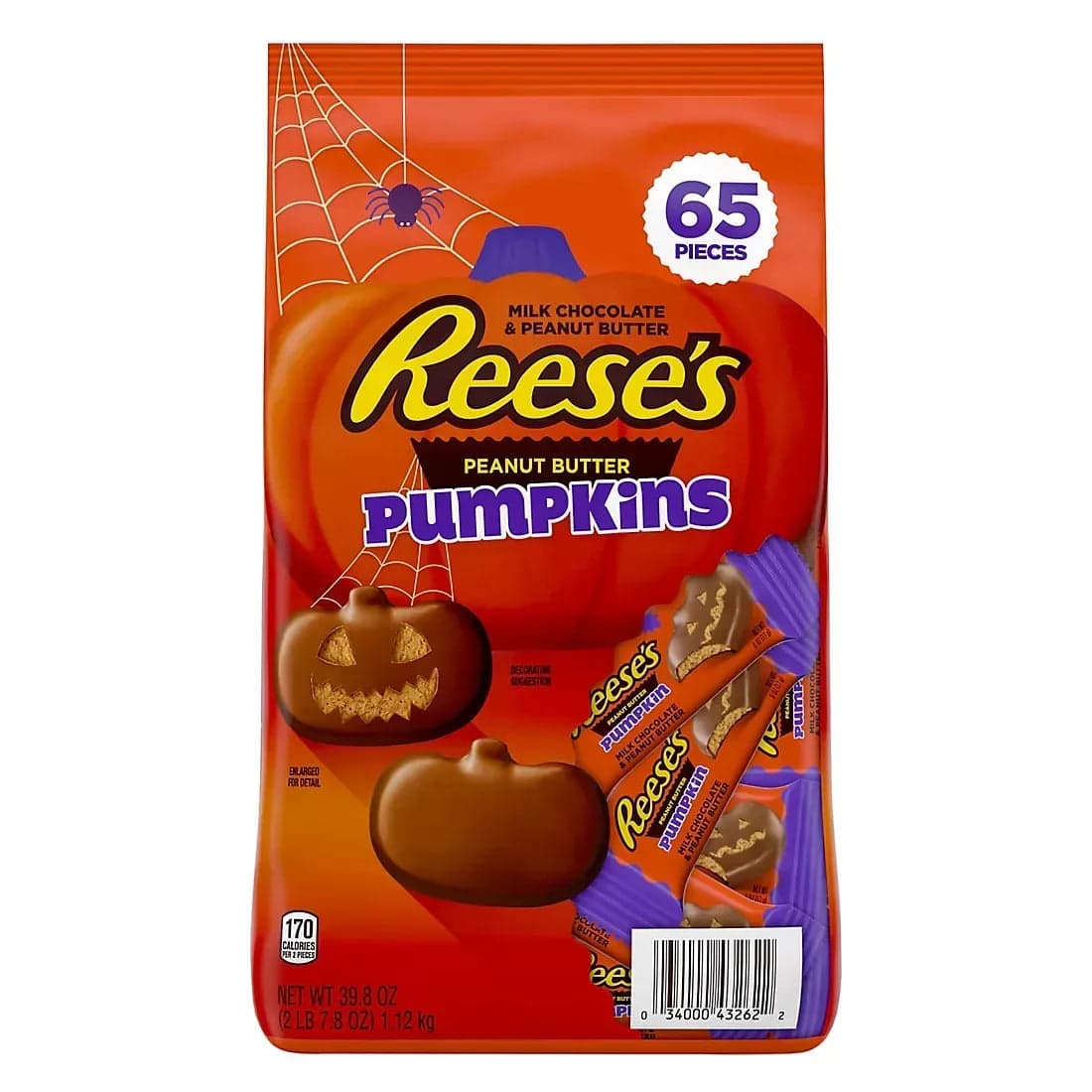 Reese's Milk Chocolate Peanut Butter Pumpkins Candy, Halloween, Bulk Bag, 65 Pc./39.8 oz.