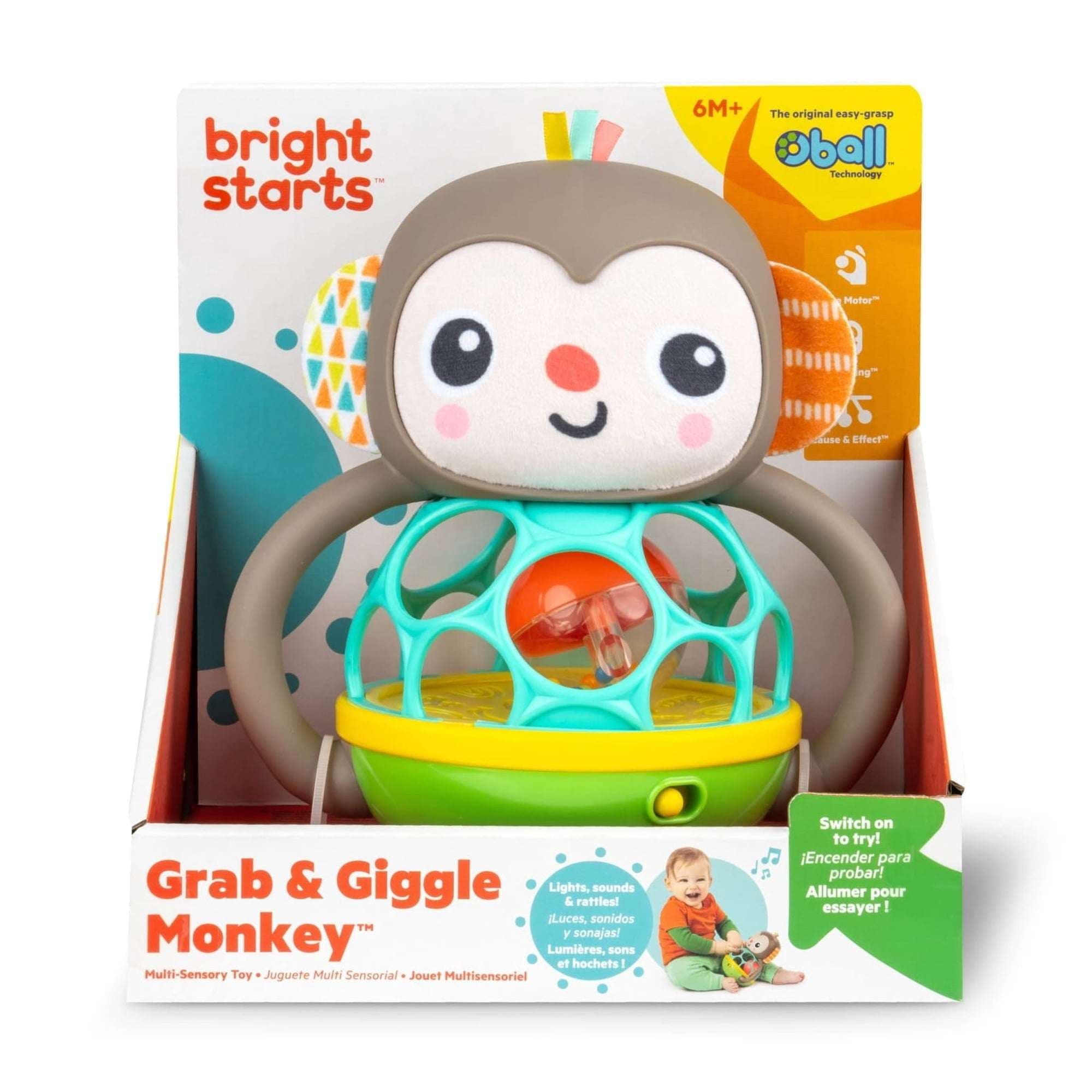 Bright Starts Grab & Giggle Monkey Multi-Sensory Toy, Infant