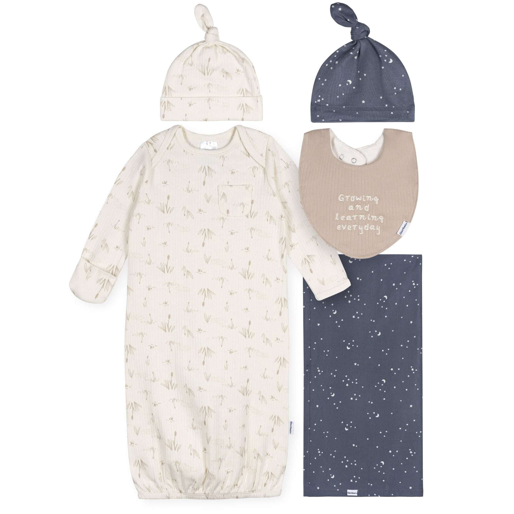 Gerber Gender Neutral 5-Piece Gift Set, Size 0-6 Months