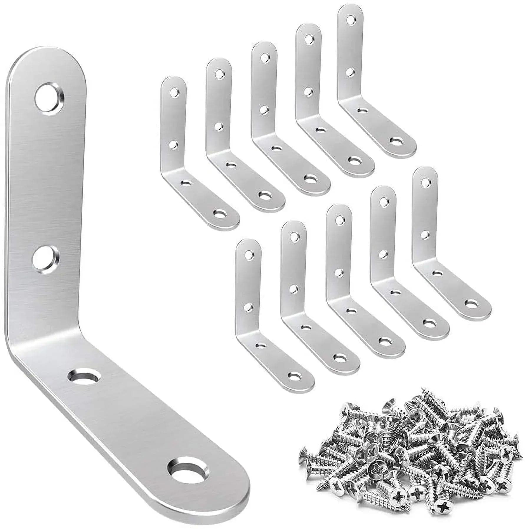 Stainless Steel L Shape Brackets 20 Pack, 2" x 2" Corner Brace, Heavy Duty L Brackets for Shelves, Wood and Furniture, Right Angle Brackets with Screws and Anchors