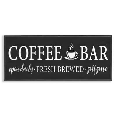 Stupell Industries Coffee Bar Open Sign Casual Black Design Framed Giclee Art, Black, 24" x 10"