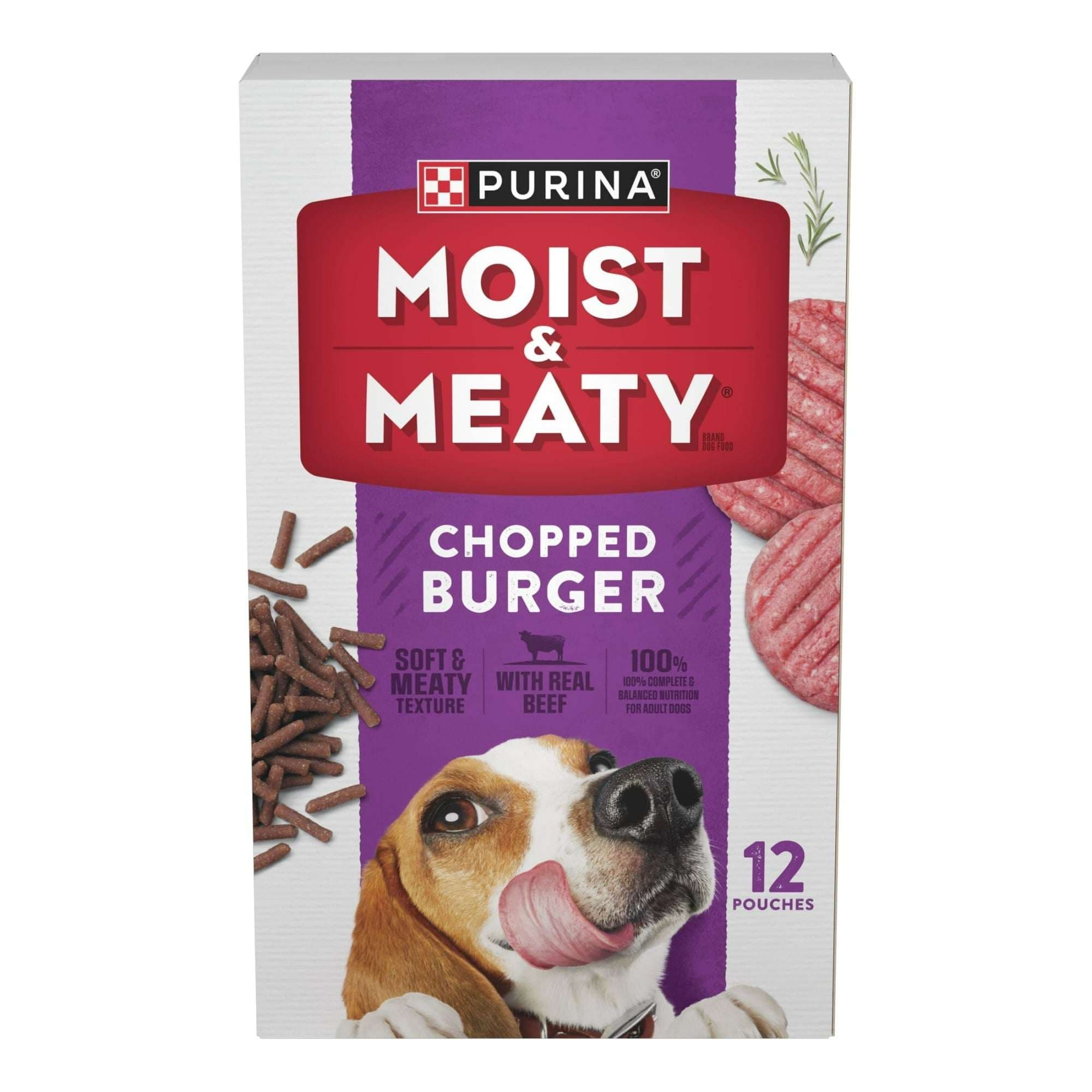 Purina Moist & Meaty Dry Dog Food, High Protein Chopped Burger Real Beef, 12 oz Pouches (6 Pack)