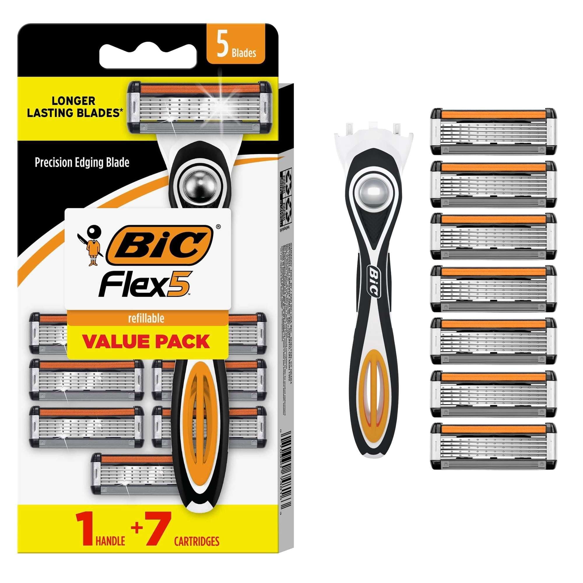 BIC Flex 5 Men's 5-Blade Refillable Razors, 1 Handle and 7 Cartridges